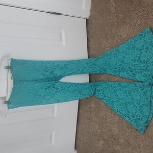 NWT Show Me Your Mumu Lace Bam Bam Bell Bottom Pants Teal Small